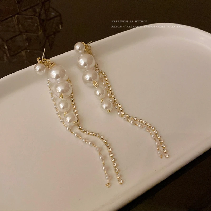 Жемчужные серьги-кисточки из серебра 925 пробы длинные серьги-подвески для ушей