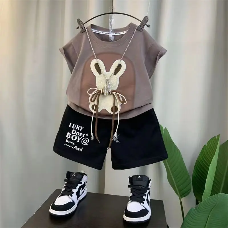 

Kids Boys Summer Suit New Fashionable Childrens Short Sleeve Clothes Trendy Baby Clothing Handsome Two Piece Set Kids Outfits