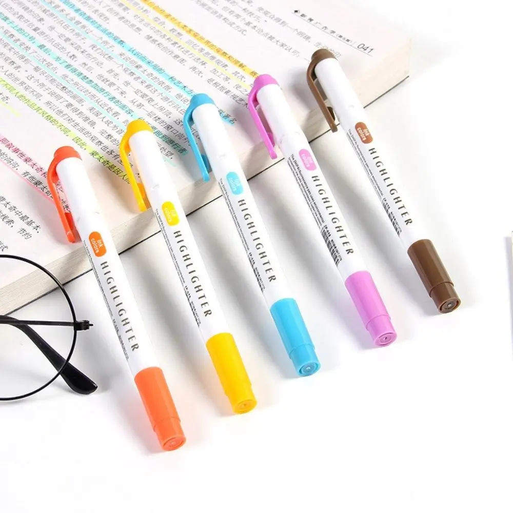 

5Colors/Box Highlighter Pen Fluorescent Markers Double Headed Highlighters Art Marker Art Supply Japanese Stationery