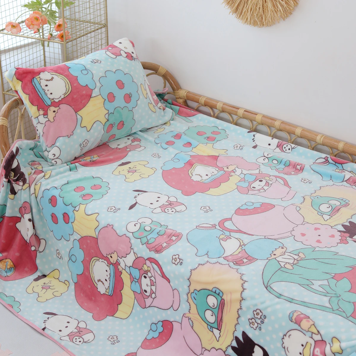 Kawaii Melody Plush Blanket Anime Flannel Pillowcase Lovely Sanrio Series Room Decor Nap Air Conditioner QuiltFine Gift For Girl images - 6