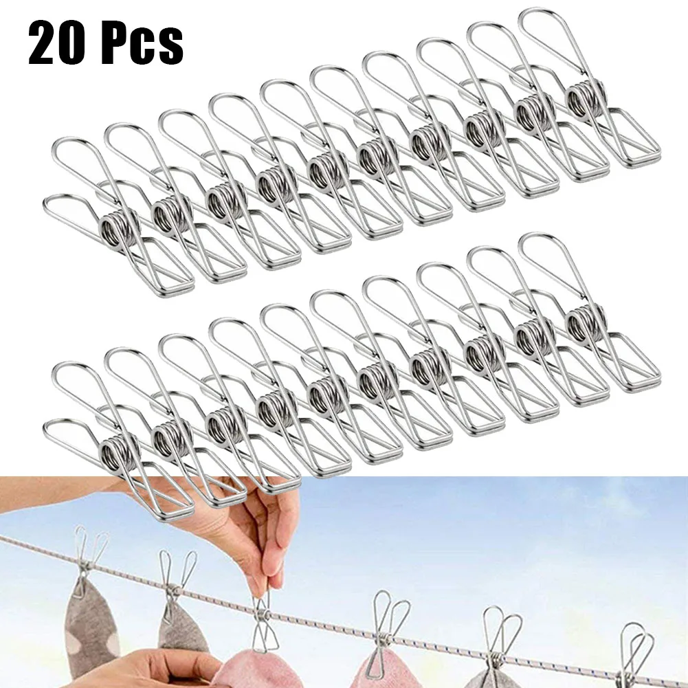 

20Pcs Stainless Steel Clothespin Multipurpose Clothes Pins Pegs Holders Clothing Clamps Sealing Clip Household Hang Pins