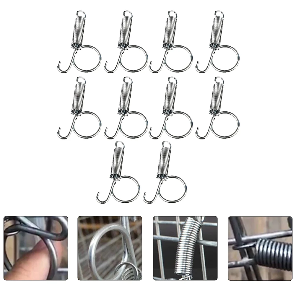 

10 PCS Metal Spring Clip Stainless Steel Bird Cage Hangers Utensil Fixed Hook Snap Door Rabbit Cages Latch
