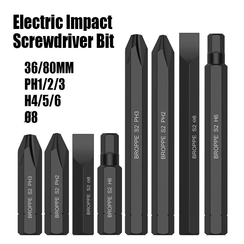 

36/80MM Electric Impact Screwdriver Bit Phillips Slotted Hexagon Socket Screw Driver Bit Strong Magnetic S2 Durable Batch Head
