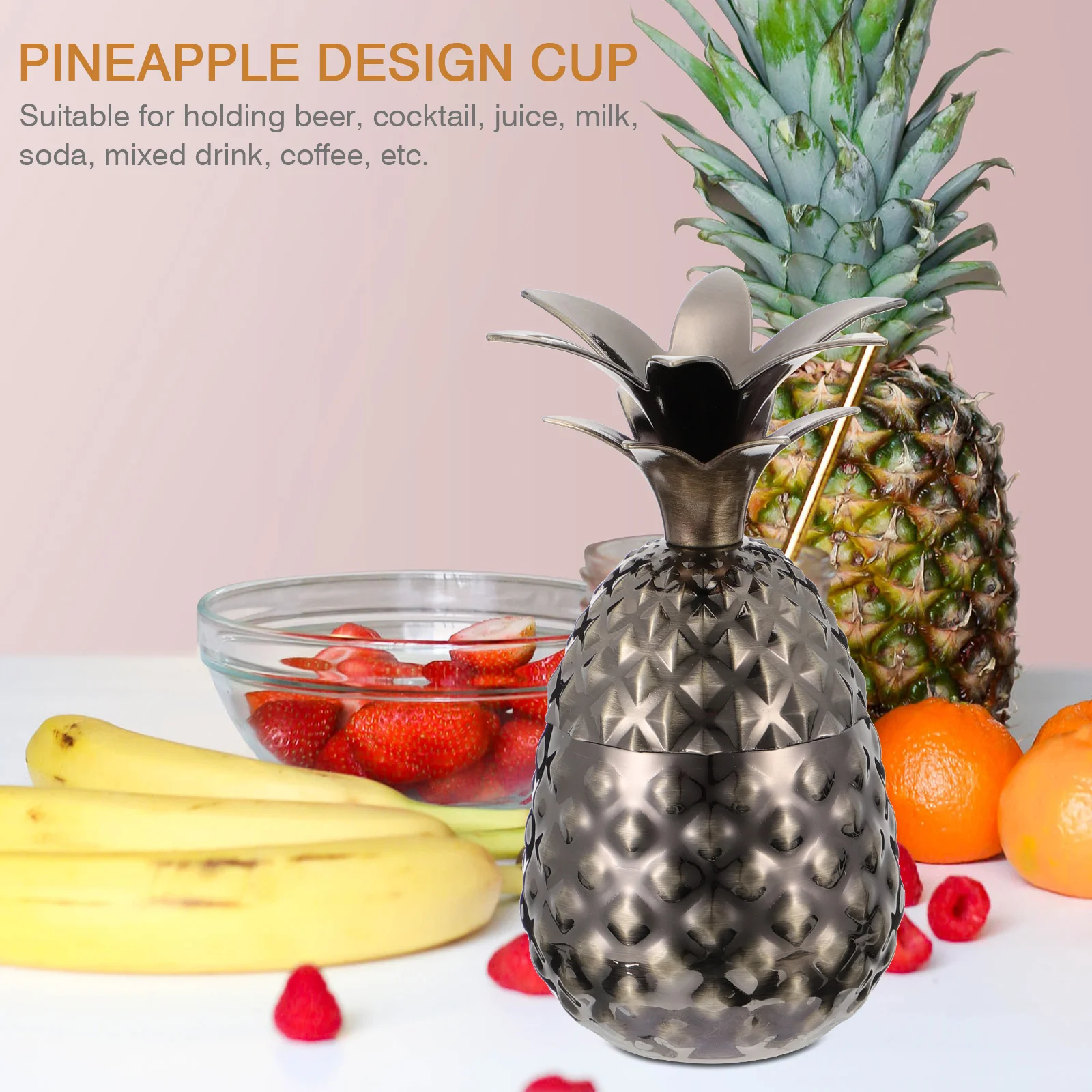 

Pineapple Cup Cocktail Cups Glasses Metal Mug Shaker Drinking Drink Mule Moscow Mugs Tiki Bar Steel Stainless Bucket Ice Shape