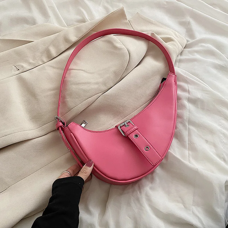 

Small Simple Leather Saddle Crossbody Bag for Women 2022 Summer Branded Trendy Fashion Shoulder Handbags and Purses Belt Design