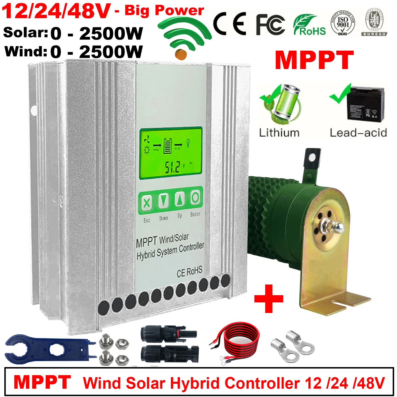 

5000W Wind Solar Hybrid Charge Controller with Equalizer, 12V 24V 48V AUTO, MPPT for Solar and Wind, for Lithium Lead Battery