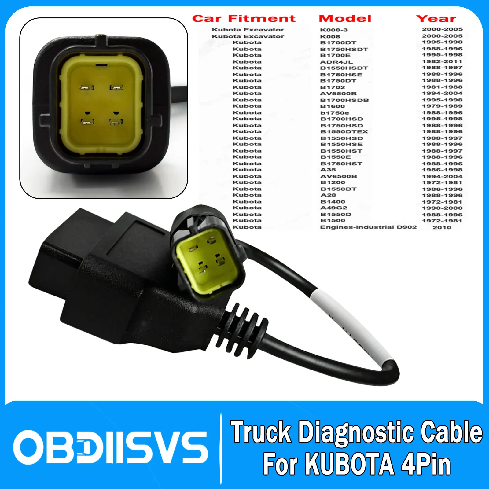 Фото Диагностический кабель OBD2 для Kubota и Takeuchi, 4-контактный, для интерфейса Python, адаптер OBDII для Kubota, совместимый с Diagmaster. №1
