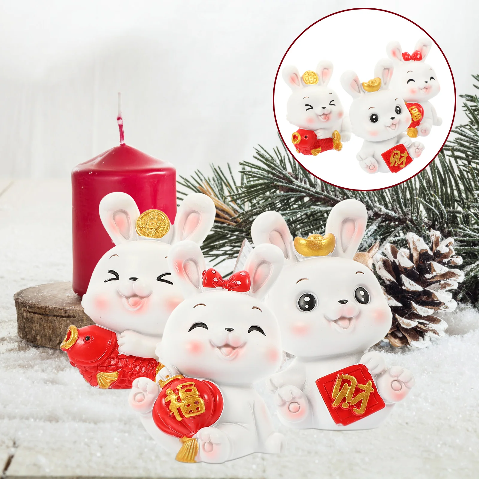 

Rabbit Bunny Figurine Figurines Zodiac Statue Chinese Toy Animal Resin Year Miniature Decorative Figure Micro Shui Ornament Feng
