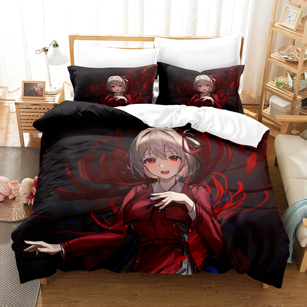 

Anime Lycoris Recoil 3D Bedding Set Twin Full Queen King Size With Pillowcases Bed Set Aldult Kid Bedroom Decor Gift Quilt Cover
