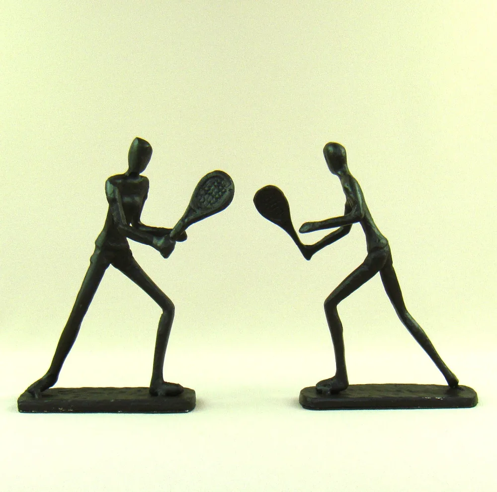 Abstrakcyjna figurka miłośników tenisa Ręcznie robiona odlewnica Żelazny gracz do badmintona Miniatury Ozdoba rzemieślnicza kolekcji