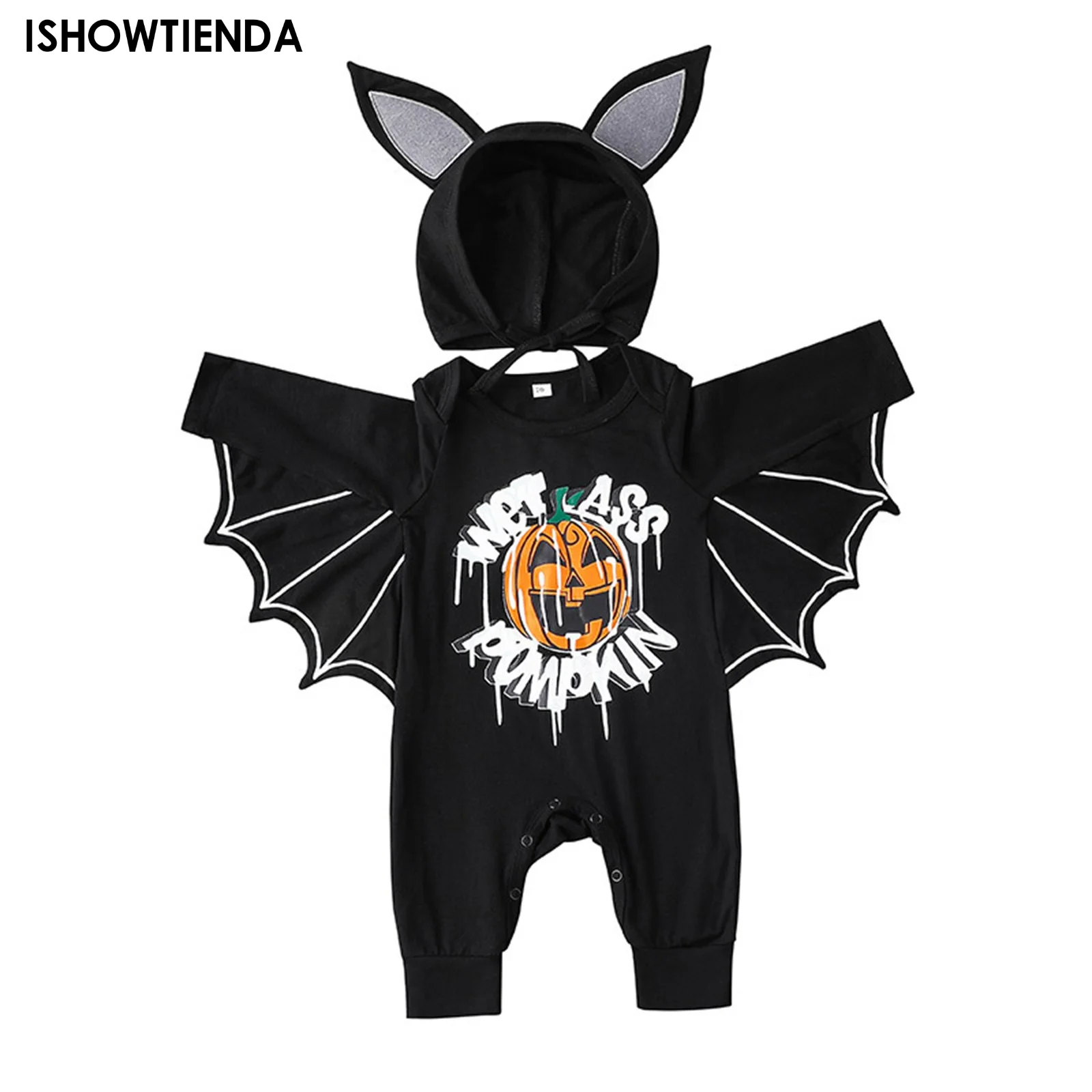 

Halloween Costume Toddler Baby Boys Girls Black Romper Infant Jumpsuits Cute Bat Wing Sleeve Pumpkin Printed Pattern Clothes
