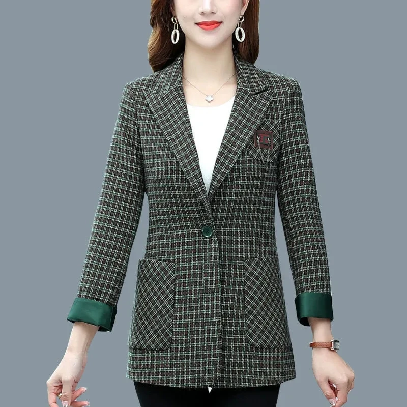 Женский пиджак новый стиль весна 2023 облегающий Универсальный клетчатый костюм в