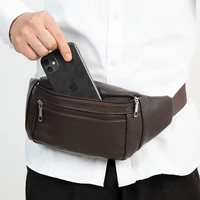 men waist bag fanny pack genuine leather running waterproof hiking walking traveling wallet purse phone belt bag pouch black