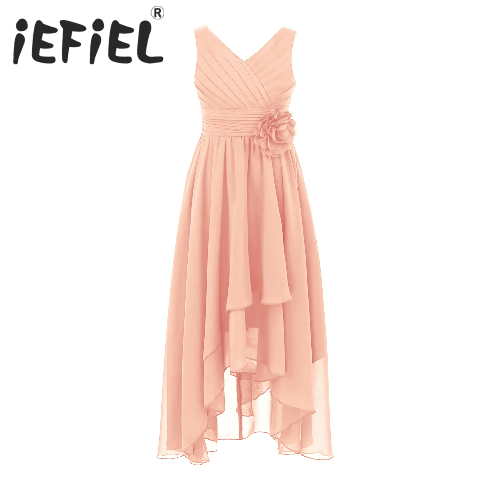 

Flower Girls Dress Kids Summer Chiffon Dress Sleeveless Pleated High-low Hem Birthday Formal Party Wedding Bridesmaid Dress