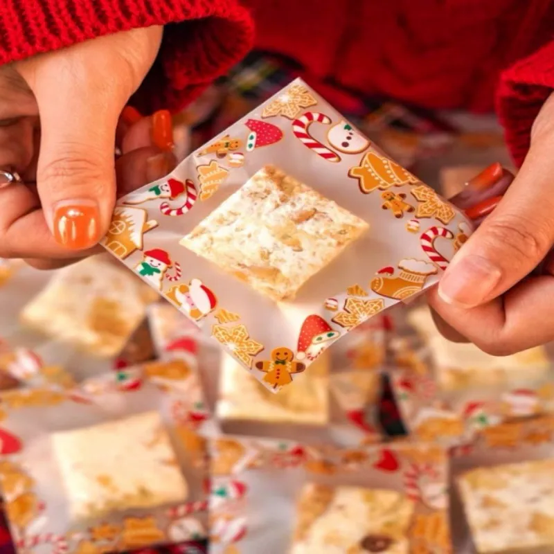 

100pcs Hand Made Candy Cookie Bags Christmas Wedding Self Stand Biscuit Chocolate DIY Custom Baking Bag With Tray