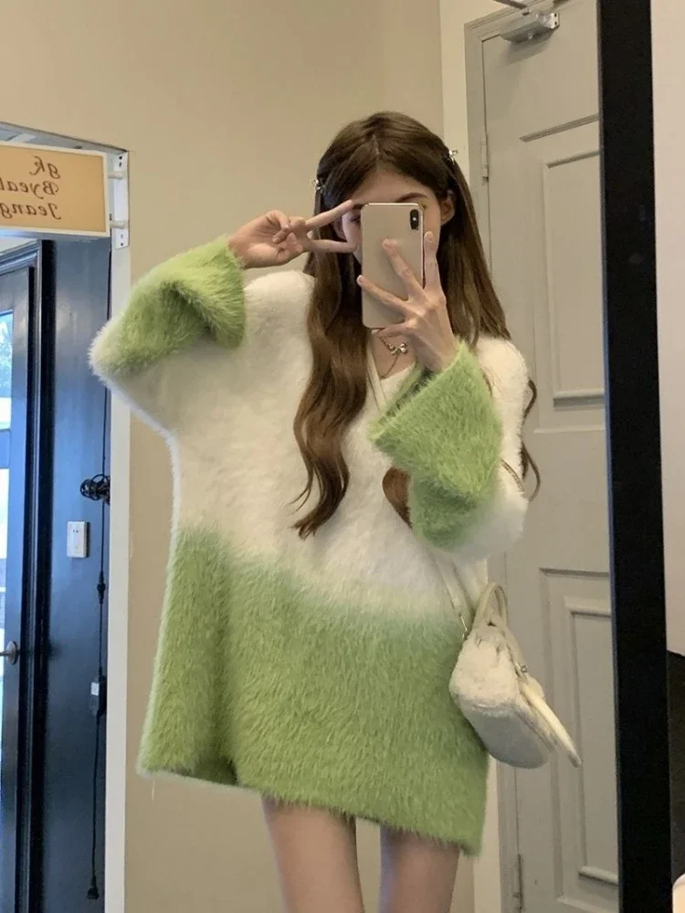 Женские Повседневные свитера Hikigawa милые кашемировые пуловеры контрастных