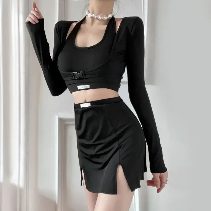 Купальник 2024 новый корейский сексуальный однотонный купальник с высокой талией