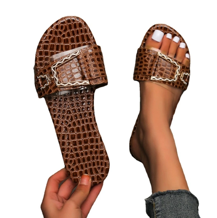 

Женские сандалии на плоской подошве, повседневные пляжные шлепанцы со стразами и пряжкой, обувь для улицы, новинка весны-лета 2022