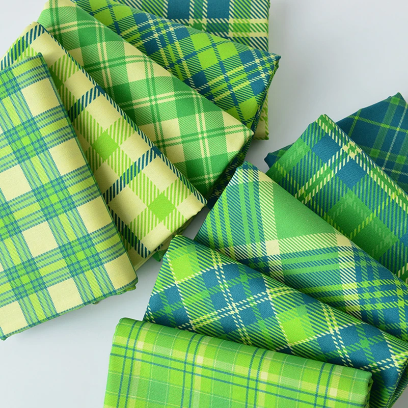 Green Plaid Fabric Pure Cotton INS Style Children's Printing and Dyeing Handmade DIY Clothing per Half Meter
