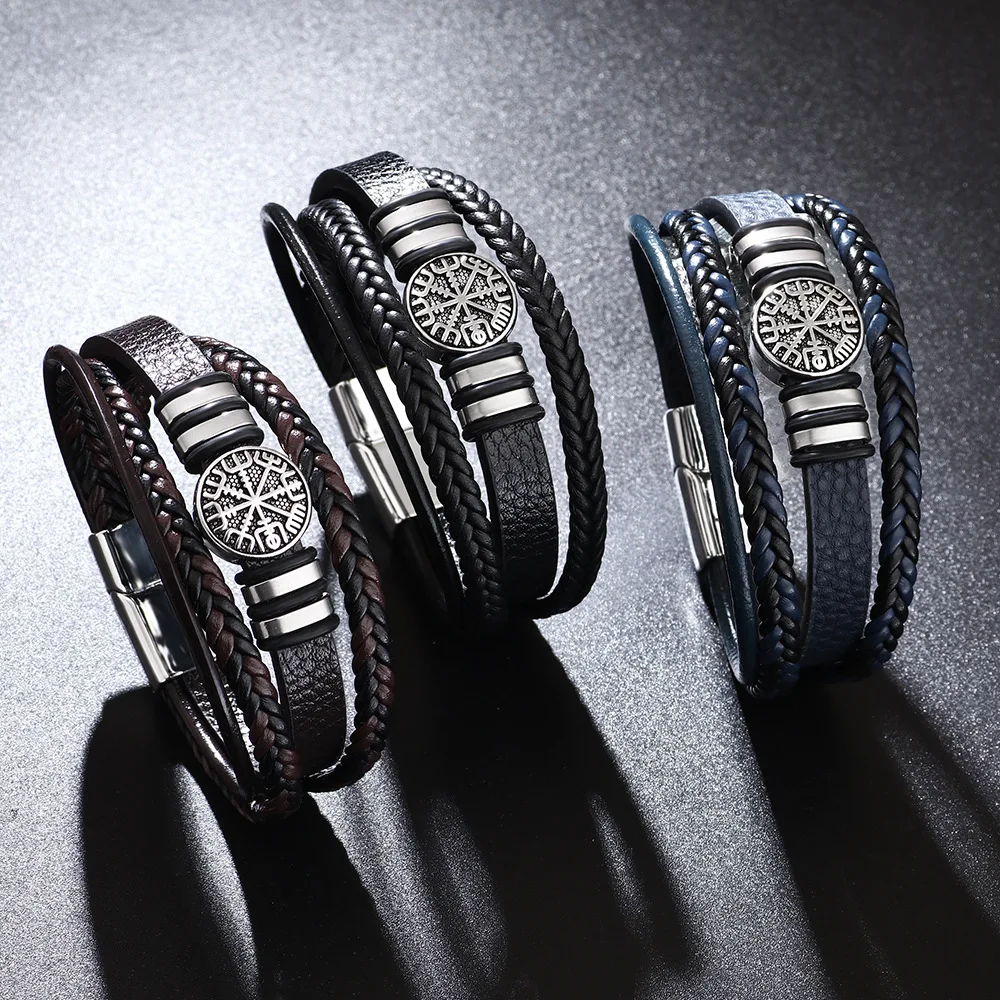 

Классический мужской браслет в стиле панк пират из нержавеющей стали в стиле хип-хоп Кожаный Плетеный многослойный модный ювелирный подарок