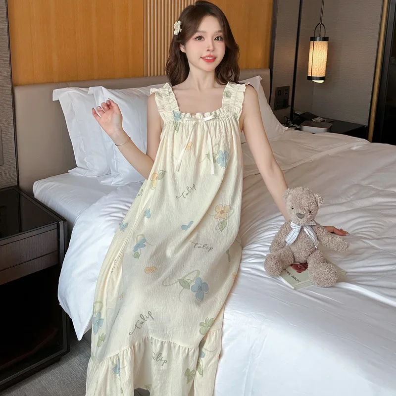 Удобная летняя ночная рубашка-майка женская хлопковая рубашка средней длины с