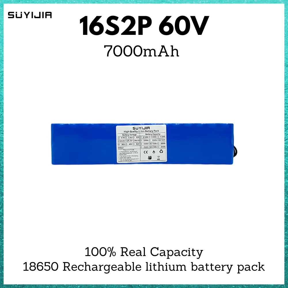 

Комплект литиевых батарей 16S2P 18650, 60 в, 7000 мАч, Встроенная интеллектуальная система управления содержимым для электровелосипеда, одноколесного велосипеда, скутера, колесного кресла с зарядным устройством 67,2 в, 2 А