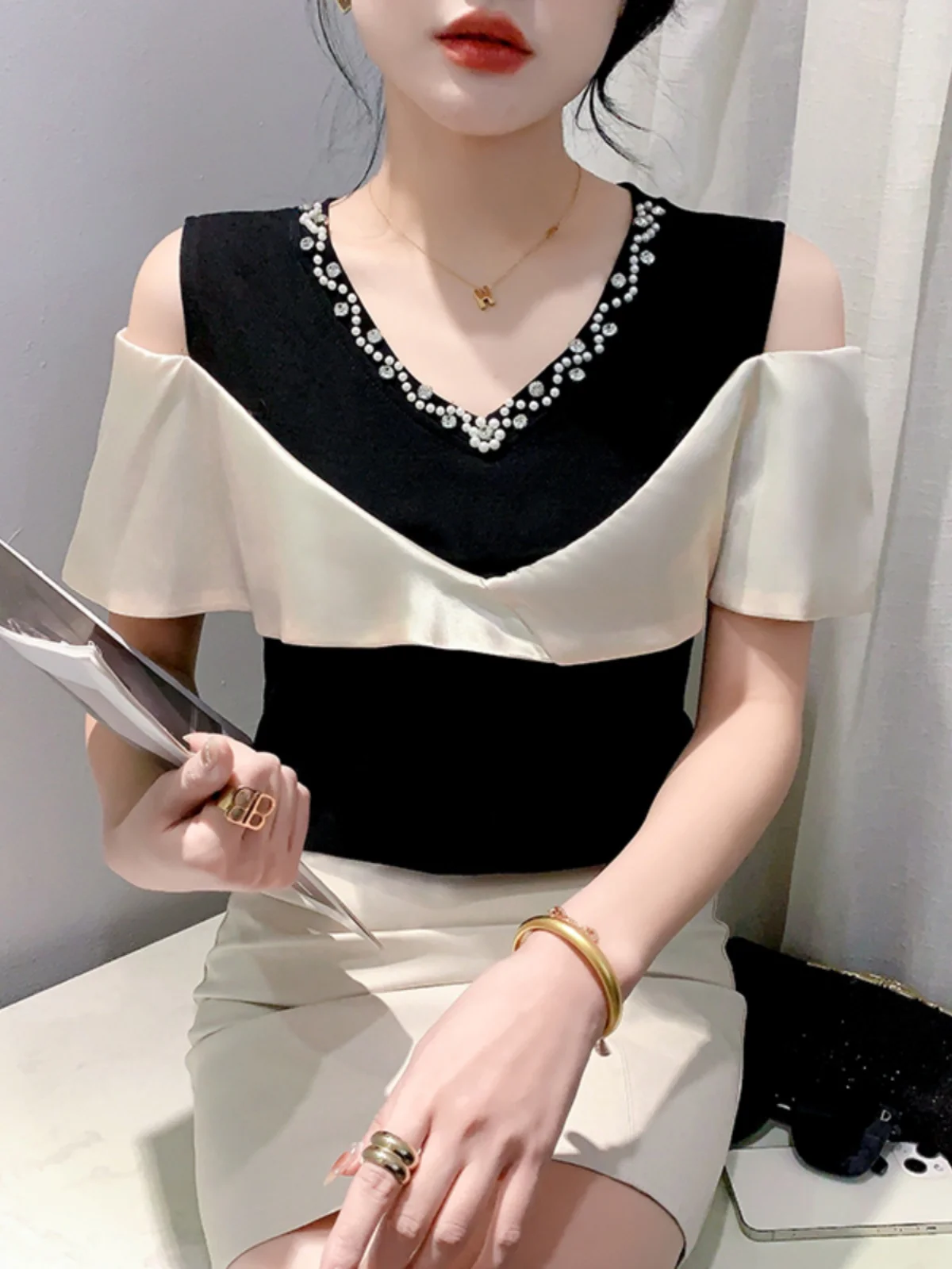 Летняя одежда новая футболка в стиле пэчворк с оборками и коротким рукавом