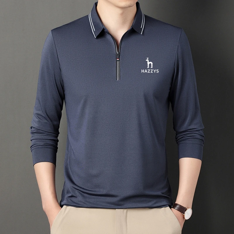 

2023 Hazzys Men's Polo Shirts Korea Man Golf Shirt Summer Print Button Clothing Business Male Streetwear Long Sleeved T-Shirt