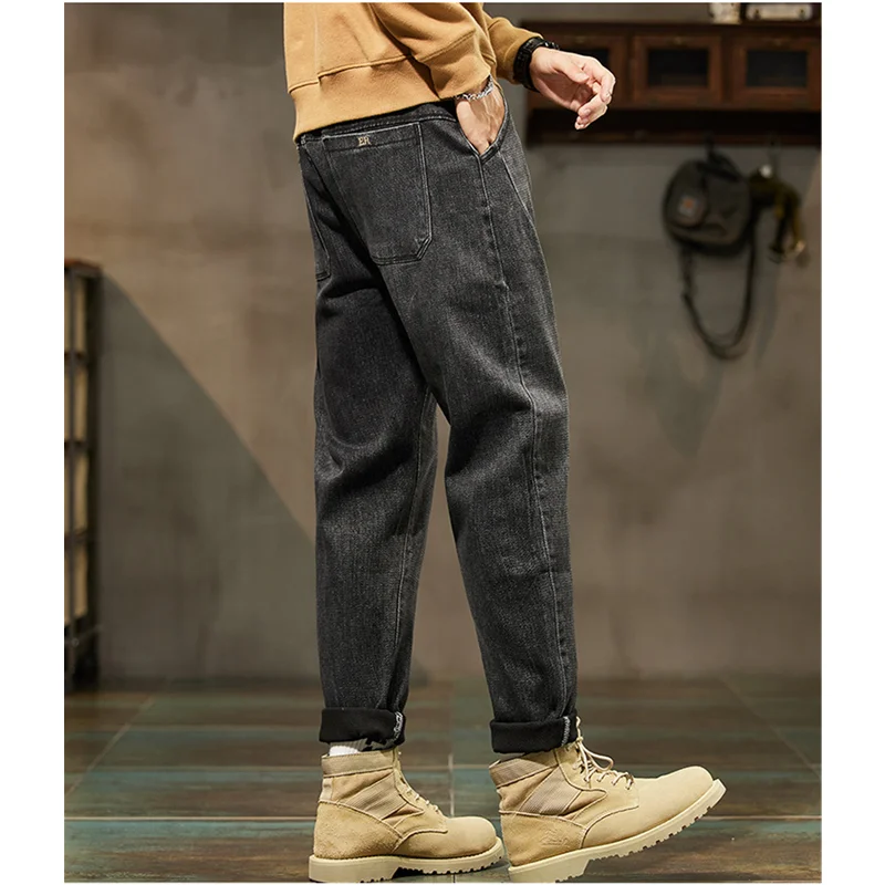 Men Clothing 2022 Autumn and Winter Straight Loose Cylinder Jeans Vintage Elastic Force Comfortable Black Harun Trousers Female