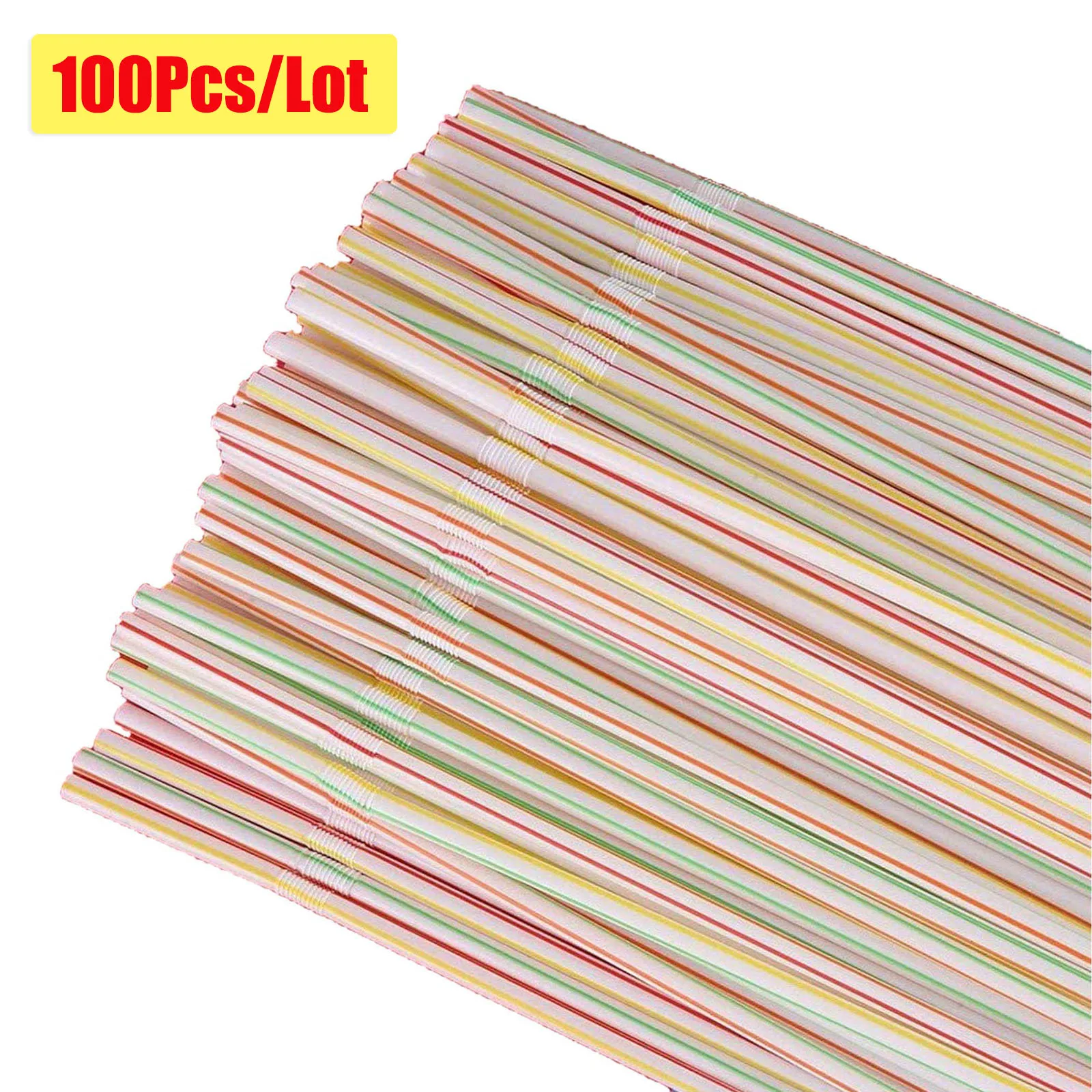 

100 Pcs Colorful Disposable Plastic Curved Drinking Straws Birthday Wedding Party Kitchenware Bar Dining Event Supplies Straw