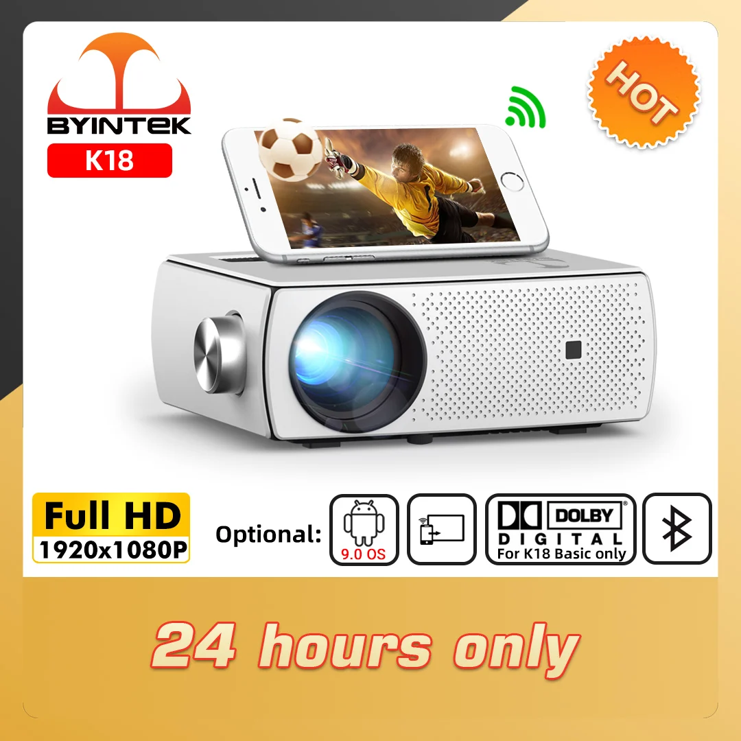 

BYINTEK K18 Projector Full HD 1080P LCD Portable Smart Android 9.0 WIFI LED Mini Projector Home Theater 1920x1080 for 4K Video