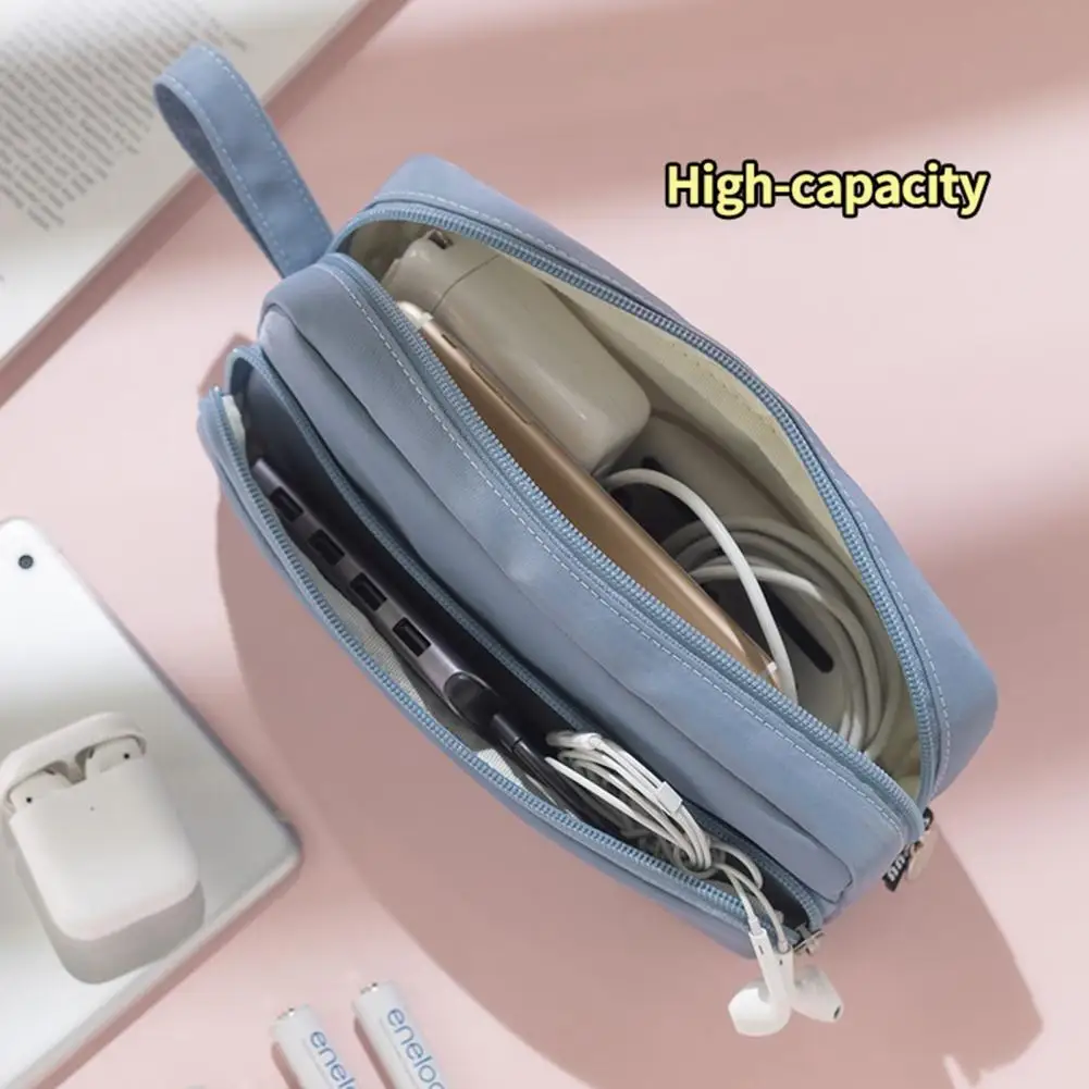 

Useful Pencil Bag Nylon Dual-layer Pencil Holder Large Capacity Minimalistic Pen Bag for School