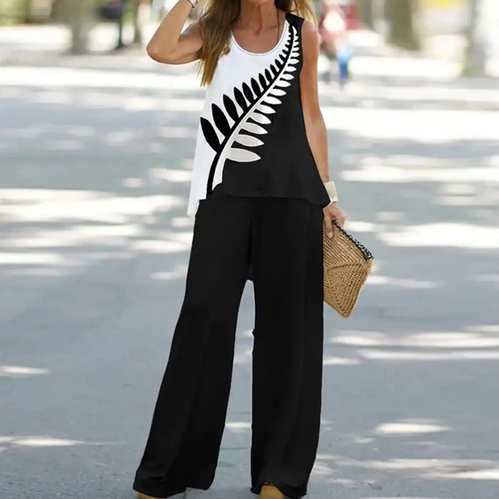 

1 Set Simple Two-piece Suit Lightweight Lady Summer Suit Loose Female Summer Tank Top Long Pants Set Dress Up