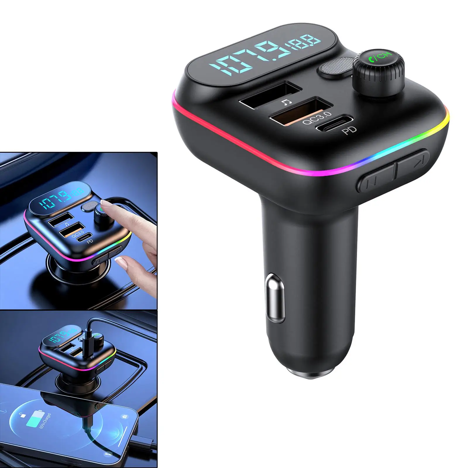 

Автомобильный FM-трансмиттер с поддержкой Bluetooth Type C PD USB QC3.0 и быстрой зарядки