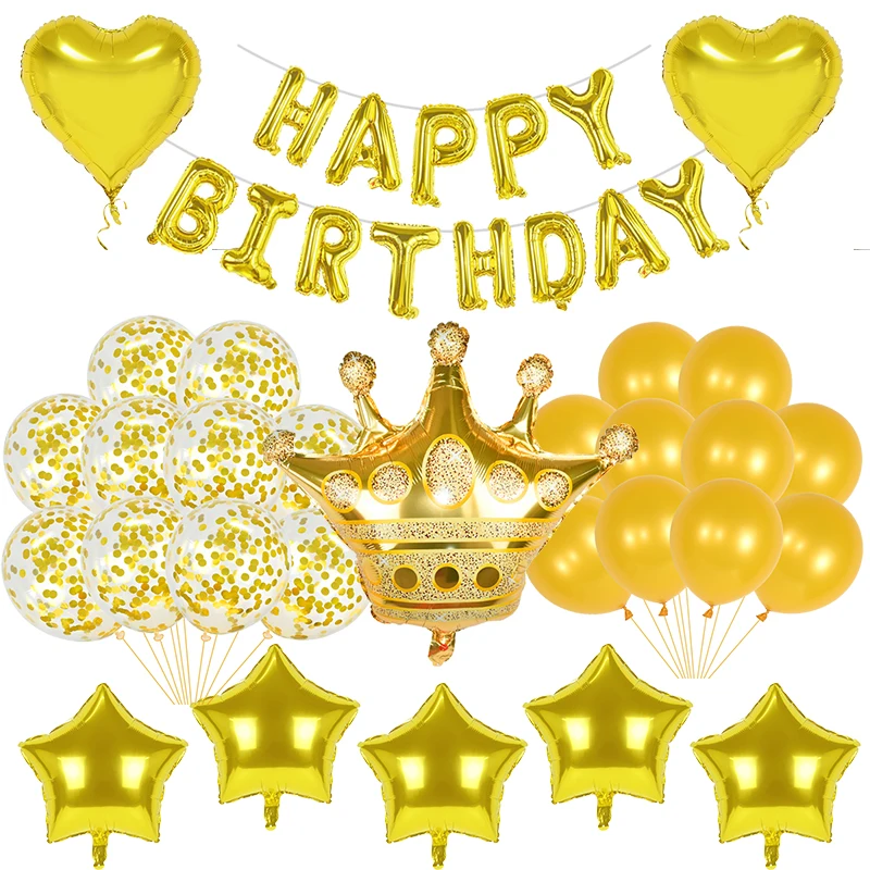 

1set Gold Happy Birthday Balloon Birthday Letter Gold Foil Love Heart Star Balloon Baby Shower Adult Birthday Party Decoration