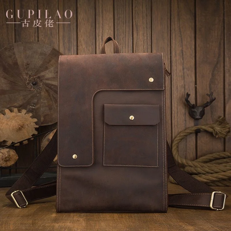 

personalized Handmade 100% genuine cowhide motorcycle trend leather British backpack men's leisure travel computer bag