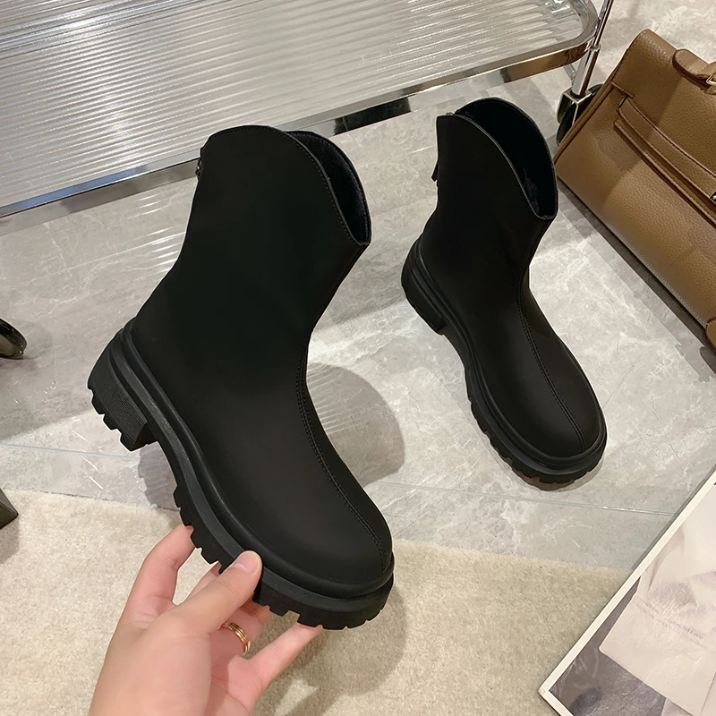 

Women's Round Head Platform Chelsea Boots 2022 Autumn New Fashtion Round Head Zipper Square Heel Women's Casual Motorcycle Boots