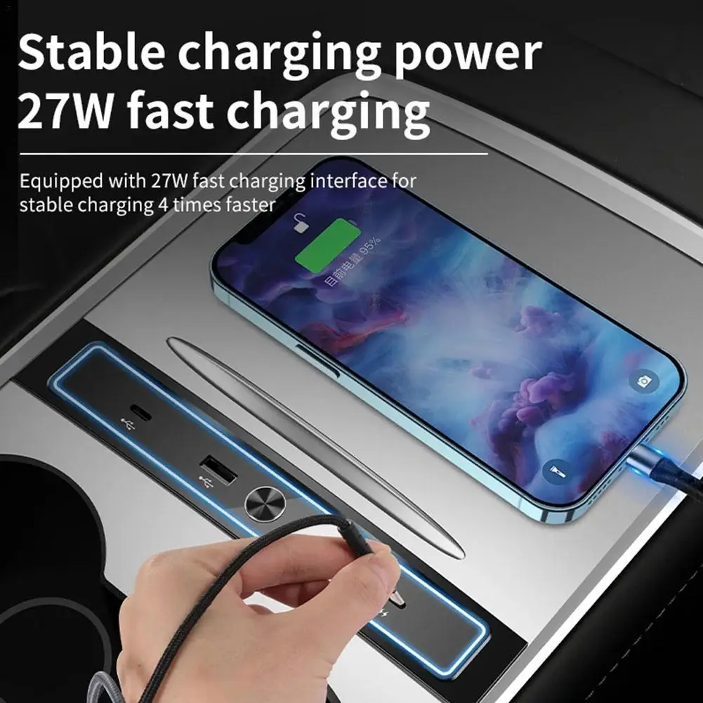 

Fast Charge For Automobiles for Tesla Model 3 Y 2021 2022 27W Quick Charger USB Shunt Hub Intelligent Docking Station Car Adapte