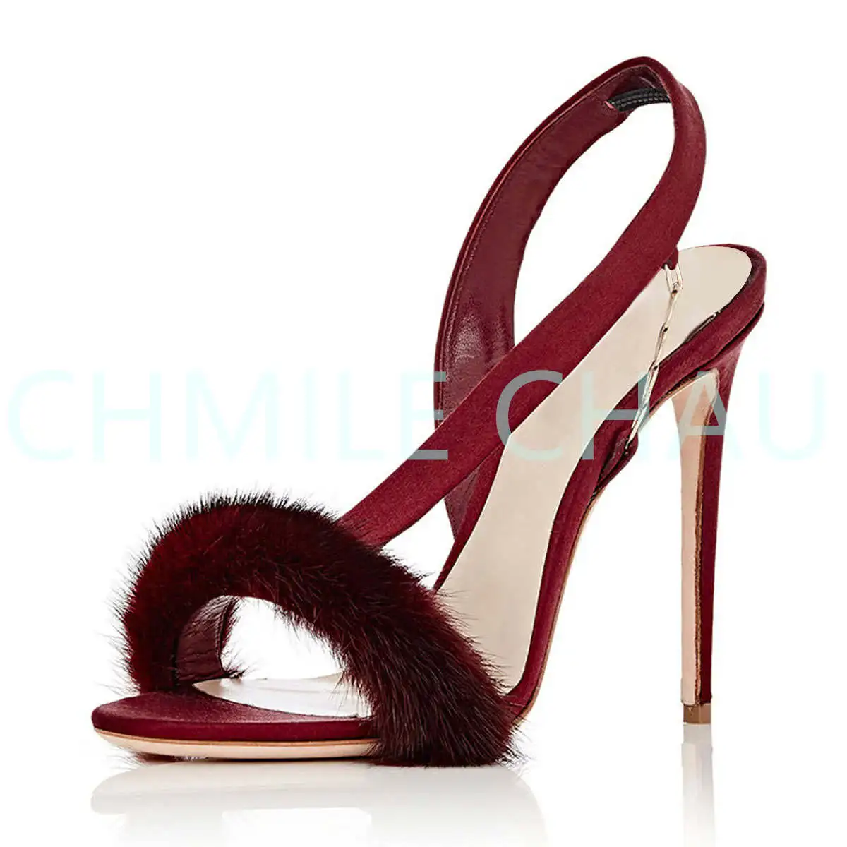 

Temperament Fur Super High Heel Sandals Woman High Quality Fashion Chain Sandal Summer Sexy Runway Wedding Party Shoe 115-CHC-31