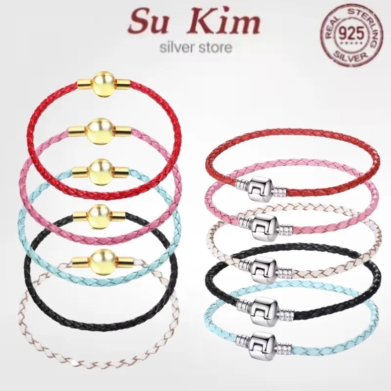 

The new hot 0sale Genuine leather Ball & Barrel Clasp Charm Bracelets Bangle Fit Europe Beads Snake Fine Bracelets Jewely
