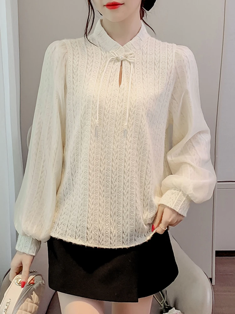 Новая китайская рубашка с воротником-стойкой и пряжкой кружевная нижняя женская