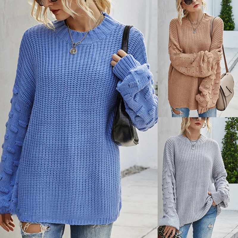 

Women's Fashion Solid Color Loose Casual Long Sleeve Knitted Pullover