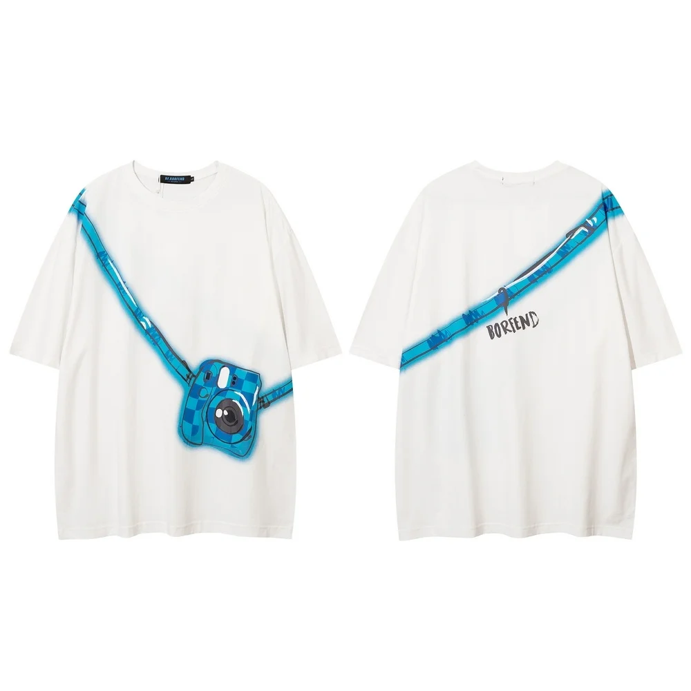 

Футболка мужская оверсайз с принтом, винтажная уличная одежда в стиле Харадзюку, с коротким рукавом и графическим принтом, топ с камерой в с...