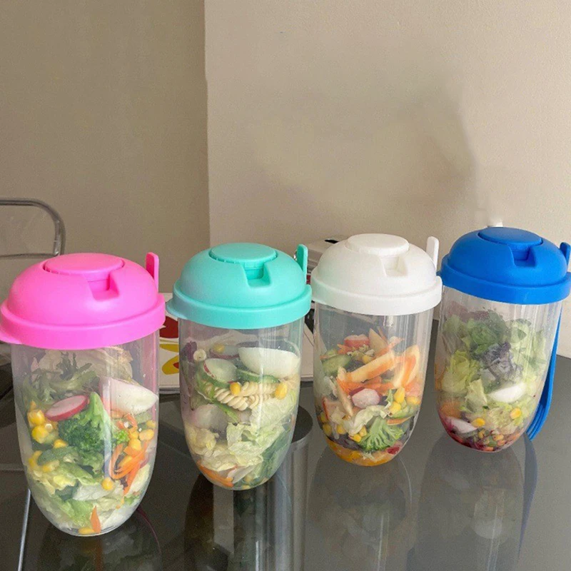 Portable Breakfast Oatmeal Cereal Nut Yogurt Salad Cup Container Set With Fork Sauce Cup Lid Bento Food Bowl Kitchen Lunch Box