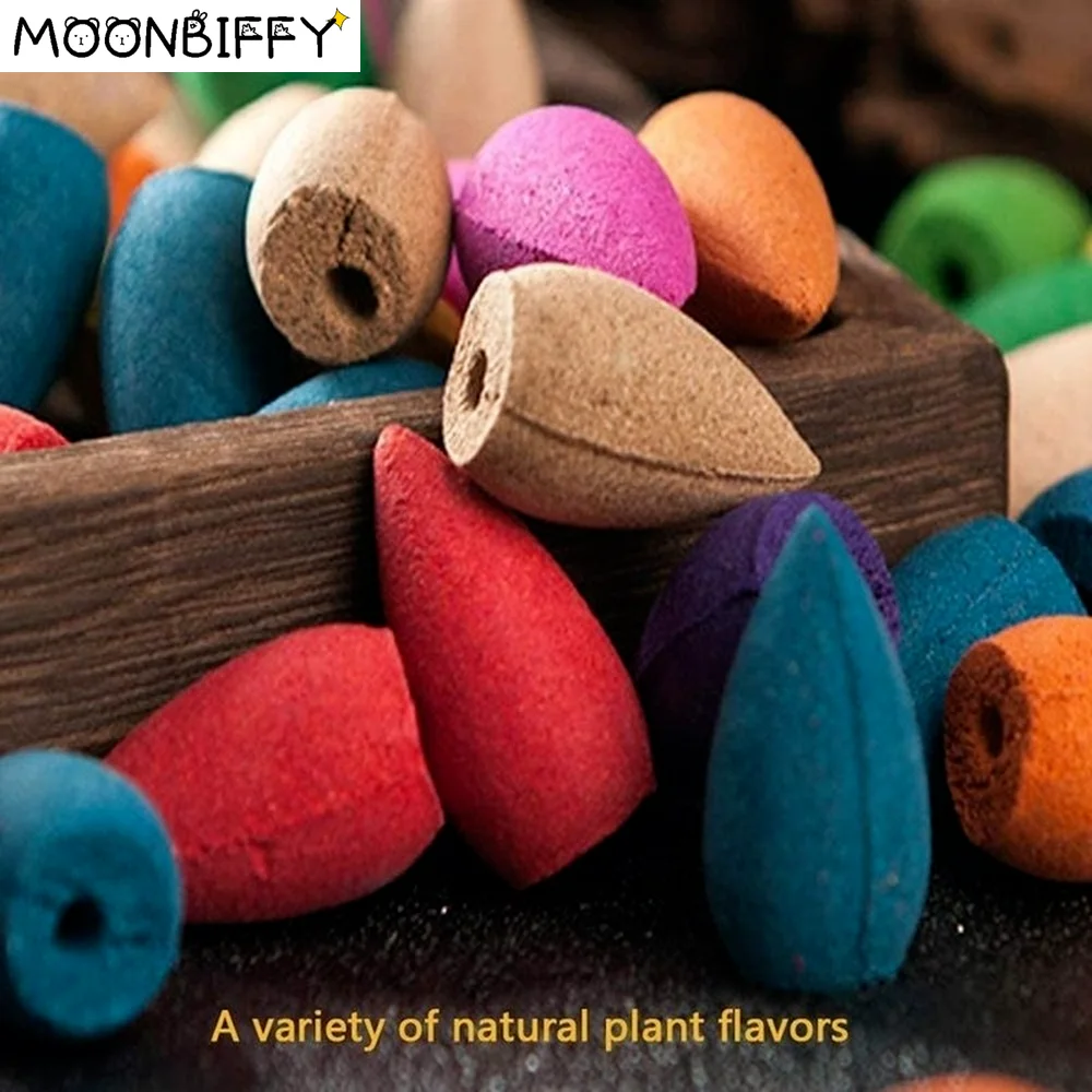 

60 шт. смешанные благовония для горелки, 28x11 мм, обратный поток, благовония, Будда, роза, мятный натуральный конус, благовония для горелки с защ...