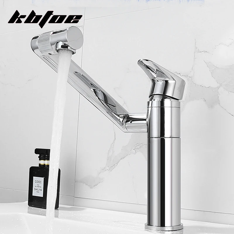 Хромированный современный смеситель для ванной комнаты с одной ручкой 360° °   Вращающийся смеситель для раковины, монтируемый на палубе, смеситель для горячей/холодной воды, прочный, устойчивый к коррозии