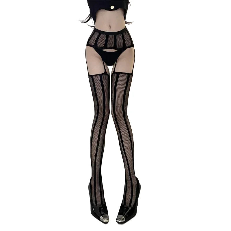 Чулки с поясом Сексуальные Линии Пустотелые Женщина Рыболовная сеть Черный Клуб