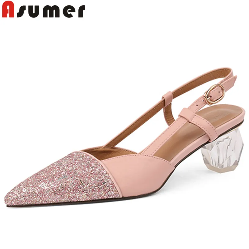 

Женские босоножки на среднем каблуке ASUMER, из натуральной кожи, размеры 34-42, летние классические сандалии в странном стиле, 2022