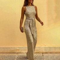 women fashion elegant casual party romper overalls female sleeveless backless jumpsuit sequined jumpsuit