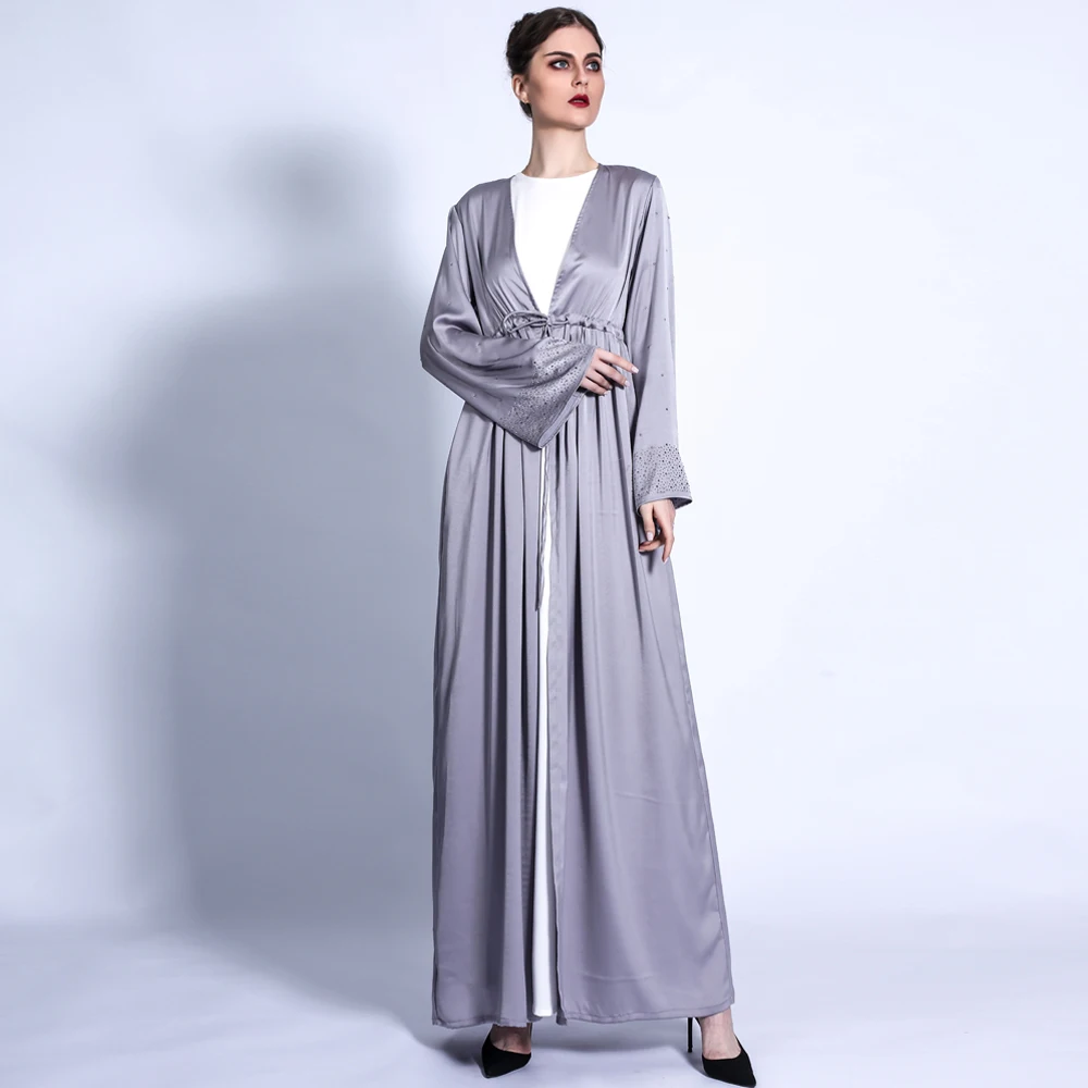 Open Kimono Long Flowy Loose Abaya Dress Casual Open Front Cardigans Dubai Turkish Style Cover Ups Muslim Outwear